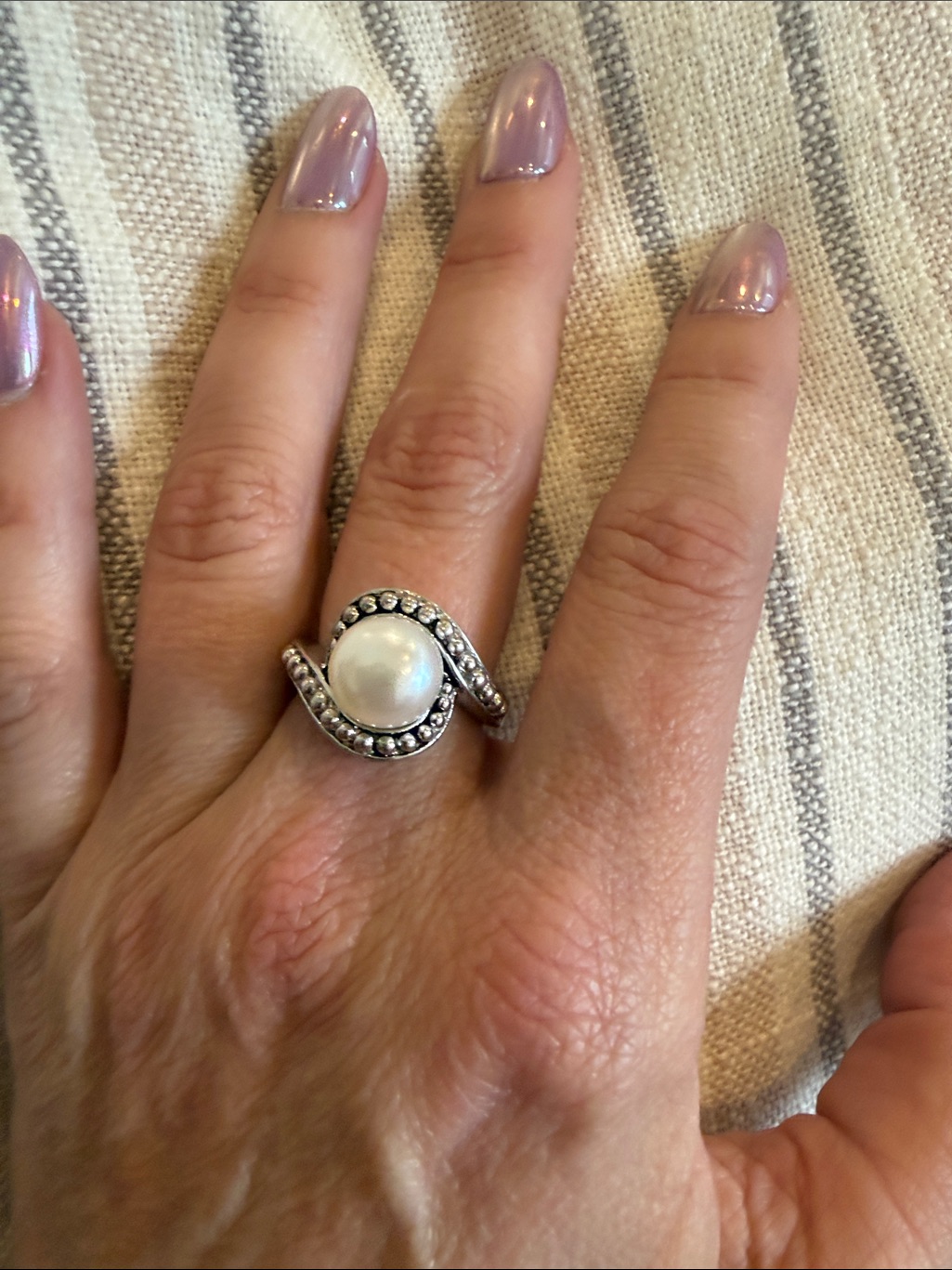 Sterling Silver Pearl Statement Ring - White Pearl